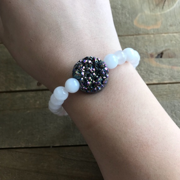 Handmade Natural Rose Quartz & Druzzy Bracelet - Picture 2 of 2